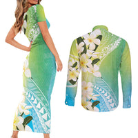 Aloha Hawaii Festive Couples Matching Short Sleeve Bodycon Dress and Long Sleeve Button Shirt Frangipani Lace Classic - Summer Vibes LT7 - Polynesian Pride