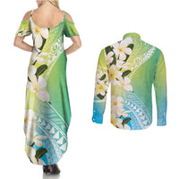 Aloha Hawaii Festive Couples Matching Summer Maxi Dress and Long Sleeve Button Shirt Frangipani Lace Classic - Summer Vibes LT7 - Polynesian Pride