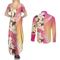 Aloha Hawaii Festive Couples Matching Summer Maxi Dress and Long Sleeve Button Shirt Frangipani Lace Classic - Spring Vibes