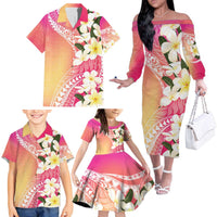 Aloha Hawaii Festive Family Matching Off The Shoulder Long Sleeve Dress and Hawaiian Shirt Frangipani Lace Classic - Spring Vibes LT7 - Polynesian Pride