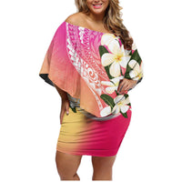 Aloha Hawaii Festive Family Matching Off Shoulder Short Dress and Hawaiian Shirt Frangipani Lace Classic - Spring Vibes LT7 Mom's Dress Colorful - Polynesian Pride