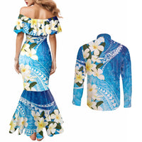 Aloha Hawaii Festive Couples Matching Mermaid Dress and Long Sleeve Button Shirt Frangipani Lace Classic - Oceanic LT7 - Polynesian Pride