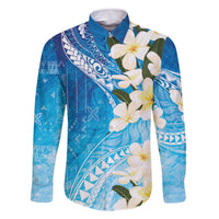 Aloha Hawaii Festive Family Matching Off Shoulder Short Dress and Hawaiian Shirt Frangipani Lace Classic - Oceanic LT7 Dad's Shirt - Long Sleeve Navy - Polynesian Pride