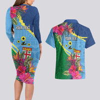 Personalized Malampa Fiji Day Together We Grow Couples Matching Long Sleeve Bodycon Dress and Hawaiian Shirt Special Tapa Mix LT7 - Polynesian Pride