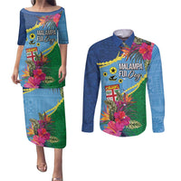 Personalized Malampa Fiji Day Together We Grow Couples Matching Puletasi and Long Sleeve Button Shirt Special Tapa Mix LT7 Colorful - Polynesian Pride