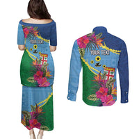 Personalized Malampa Fiji Day Together We Grow Couples Matching Puletasi and Long Sleeve Button Shirt Special Tapa Mix LT7 - Polynesian Pride