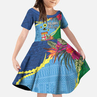 Personalized Malampa Fiji Day Together We Grow Family Matching Long Sleeve Bodycon Dress and Hawaiian Shirt Special Tapa Mix LT7 Daughter's Dress Colorful - Polynesian Pride