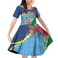 Personalized Malampa Fiji Day Together We Grow Family Matching Off Shoulder Short Dress and Hawaiian Shirt Special Tapa Mix LT7 Daughter's Dress Colorful - Polynesian Pride
