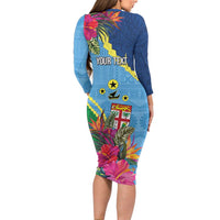 Personalized Malampa Fiji Day Together We Grow Long Sleeve Bodycon Dress Special Tapa Mix LT7 - Polynesian Pride