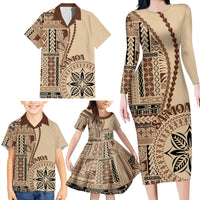 Samoa Siapo Motif Family Matching Long Sleeve Bodycon Dress and Hawaiian Shirt Classic Style LT7 - Polynesian Pride