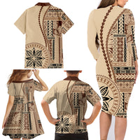 Samoa Siapo Motif Family Matching Long Sleeve Bodycon Dress and Hawaiian Shirt Classic Style LT7 - Polynesian Pride