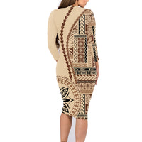 Samoa Siapo Motif Family Matching Long Sleeve Bodycon Dress and Hawaiian Shirt Classic Style LT7 - Polynesian Pride