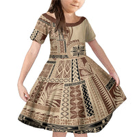 Samoa Siapo Motif Family Matching Mermaid Dress and Hawaiian Shirt Classic Style LT7 Daughter's Dress Beige - Polynesian Pride