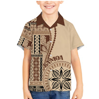 Samoa Siapo Motif Family Matching Mermaid Dress and Hawaiian Shirt Classic Style LT7 Son's Shirt Beige - Polynesian Pride
