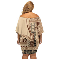 Samoa Siapo Motif Family Matching Off Shoulder Short Dress and Hawaiian Shirt Classic Style LT7 - Polynesian Pride