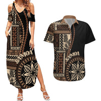 Samoa Siapo Motif Couples Matching Summer Maxi Dress and Hawaiian Shirt Classic Style - Black Ver LT7 Black - Polynesian Pride