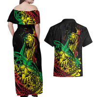 Personalised Reggae Jawaiian Festive Couples Matching Off Shoulder Maxi Dress and Hawaiian Shirt Mix Polynesian LT7 - Polynesian Pride