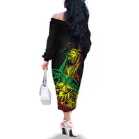 Personalised Reggae Jawaiian Festive Family Matching Off The Shoulder Long Sleeve Dress and Hawaiian Shirt Mix Polynesian LT7 - Polynesian Pride