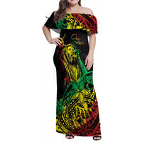 Personalised Reggae Jawaiian Festive Family Matching Off Shoulder Maxi Dress and Hawaiian Shirt Mix Polynesian LT7 Mom's Dress Reggae - Polynesian Pride
