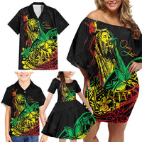 Personalised Reggae Jawaiian Festive Family Matching Off Shoulder Short Dress and Hawaiian Shirt Mix Polynesian LT7 - Polynesian Pride