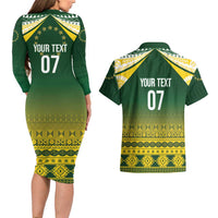 Cook Islands Rugby Custom Couples Matching Long Sleeve Bodycon Dress and Hawaiian Shirt Kuki Avaiki LT7 - Polynesian Pride