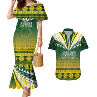 Cook Islands Rugby Custom Couples Matching Mermaid Dress and Hawaiian Shirt Kuki Avaiki LT7 Yellow Green - Polynesian Pride