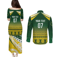 Cook Islands Rugby Custom Couples Matching Puletasi and Long Sleeve Button Shirt Kuki Avaiki - Polynesian Pride