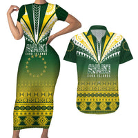 Cook Islands Rugby Custom Couples Matching Short Sleeve Bodycon Dress and Hawaiian Shirt Kuki Avaiki LT7 Yellow Green - Polynesian Pride