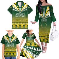 Cook Islands Rugby Custom Family Matching Off The Shoulder Long Sleeve Dress and Hawaiian Shirt Kuki Avaiki LT7 - Polynesian Pride