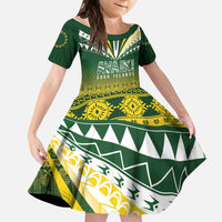 Cook Islands Rugby Custom Family Matching Summer Maxi Dress and Hawaiian Shirt Kuki Avaiki LT7 Daughter's Dress Yellow Green - Polynesian Pride