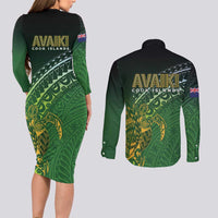 Cook Islands Rugby Kuki Avaiki Couples Matching Long Sleeve Bodycon Dress and Long Sleeve Button Shirt Tribal Turtle LT7 - Polynesian Pride