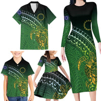Cook Islands Rugby Kuki Avaiki Family Matching Long Sleeve Bodycon Dress and Hawaiian Shirt Tribal Turtle LT7 - Polynesian Pride