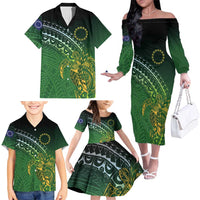 Cook Islands Rugby Kuki Avaiki Family Matching Off The Shoulder Long Sleeve Dress and Hawaiian Shirt Tribal Turtle LT7 - Polynesian Pride
