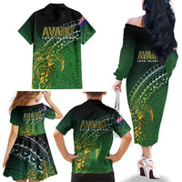 Cook Islands Rugby Kuki Avaiki Family Matching Off The Shoulder Long Sleeve Dress and Hawaiian Shirt Tribal Turtle LT7 - Polynesian Pride