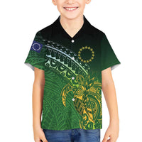 Cook Islands Rugby Kuki Avaiki Family Matching Puletasi and Hawaiian Shirt Tribal Turtle LT7 Son's Shirt Dark Green - Polynesian Pride