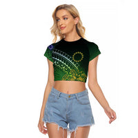Cook Islands Rugby Kuki Avaiki Raglan Cropped T Shirt Tribal Turtle - Polynesian Pride