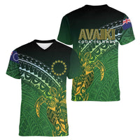 Cook Islands Rugby Kuki Avaiki Women V-Neck T-Shirt Tribal Turtle - Polynesian Pride