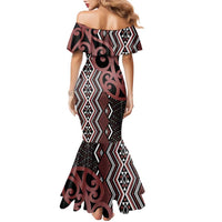 Maori Taniko Patterns Family Matching Mermaid Dress and Hawaiian Shirt Brown Patiki Motifs Mix Whakairo Ngaru LT7 - Polynesian Pride