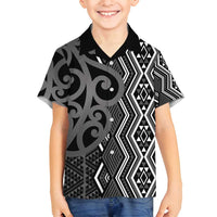 Maori Taniko Patterns Family Matching Long Sleeve Bodycon Dress and Hawaiian Shirt Black Patiki Motifs Mix Whakairo Ngaru LT7 Son's Shirt Black - Polynesian Pride