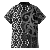 Maori Taniko Patterns Family Matching Short Sleeve Bodycon Dress and Hawaiian Shirt Black Patiki Motifs Mix Whakairo Ngaru LT7 - Polynesian Pride