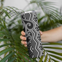 Maori Taniko Patterns Skinny Tumbler Black Patiki Motifs Mix Whakairo Ngaru LT7 - Polynesian Pride