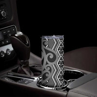 Maori Taniko Patterns Skinny Tumbler Black Patiki Motifs Mix Whakairo Ngaru LT7 - Polynesian Pride