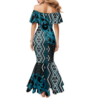 Maori Taniko Patterns Family Matching Mermaid Dress and Hawaiian Shirt Azure Patiki Motifs Mix Whakairo Ngaru LT7 - Polynesian Pride