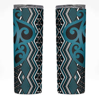 Maori Taniko Patterns Skinny Tumbler Azure Patiki Motifs Mix Whakairo Ngaru LT7 Azure - Polynesian Pride
