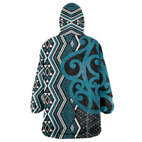 Maori Taniko Patterns Wearable Blanket Hoodie Azure Patiki Motifs Mix Whakairo Ngaru LT7 - Polynesian Pride
