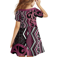 Maori Taniko Patterns Family Matching Summer Maxi Dress and Hawaiian Shirt Pink Patiki Motifs Mix Whakairo Ngaru LT7 - Polynesian Pride