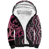 Maori Taniko Patterns Sherpa Hoodie Pink Patiki Motifs Mix Whakairo Ngaru LT7 Unisex Pink - Polynesian Pride
