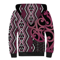 Maori Taniko Patterns Sherpa Hoodie Pink Patiki Motifs Mix Whakairo Ngaru LT7 - Polynesian Pride