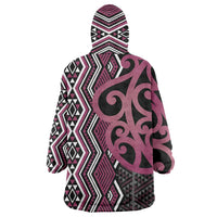 Maori Taniko Patterns Wearable Blanket Hoodie Pink Patiki Motifs Mix Whakairo Ngaru LT7 - Polynesian Pride