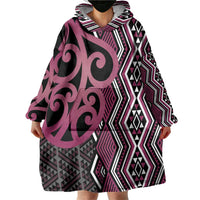 Maori Taniko Patterns Wearable Blanket Hoodie Pink Patiki Motifs Mix Whakairo Ngaru LT7 - Polynesian Pride